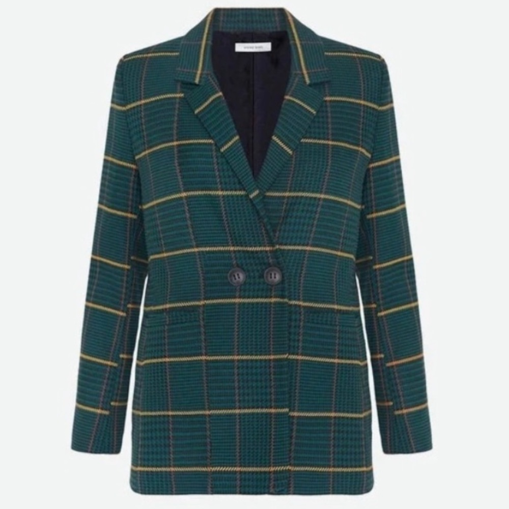Anine Bing Madeleine Blazer Green Plaid